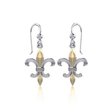 Brilliant symbolism in Fleur-de-Lis ~ Sterling Silver Jewelry Hook Earrings with 14k Gold accent MER117 - Jewelry